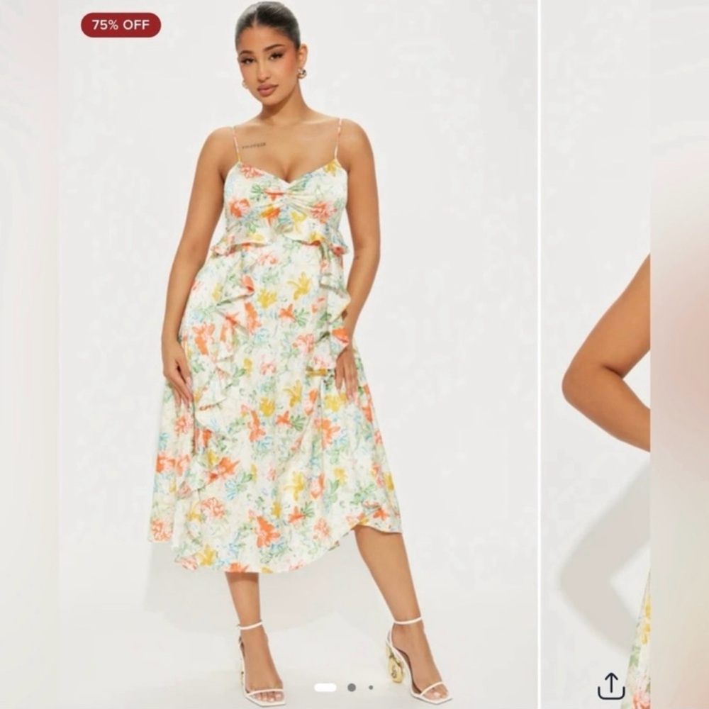 NWT Fashion Nova Rosey Satin Midi Dress Size Large Floral Brunch Dress